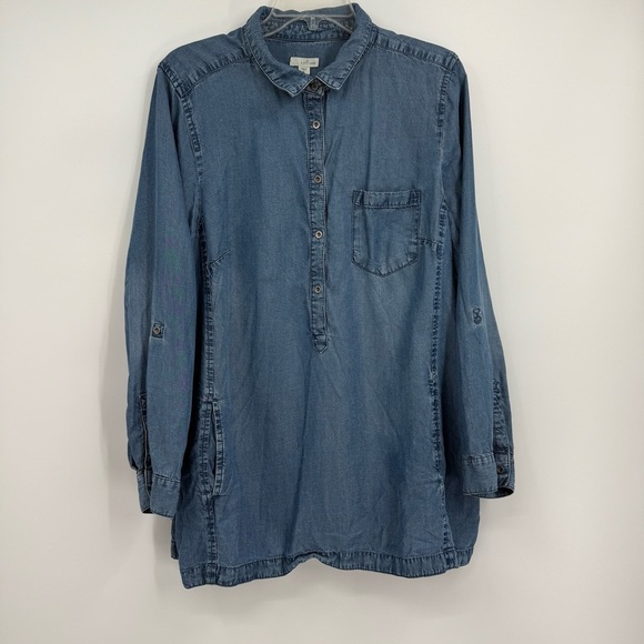 J Jill Womens Denim Chambray Tunic Pockets Size XL Jean Shirt Tunic Collared - Picture 13 of 13